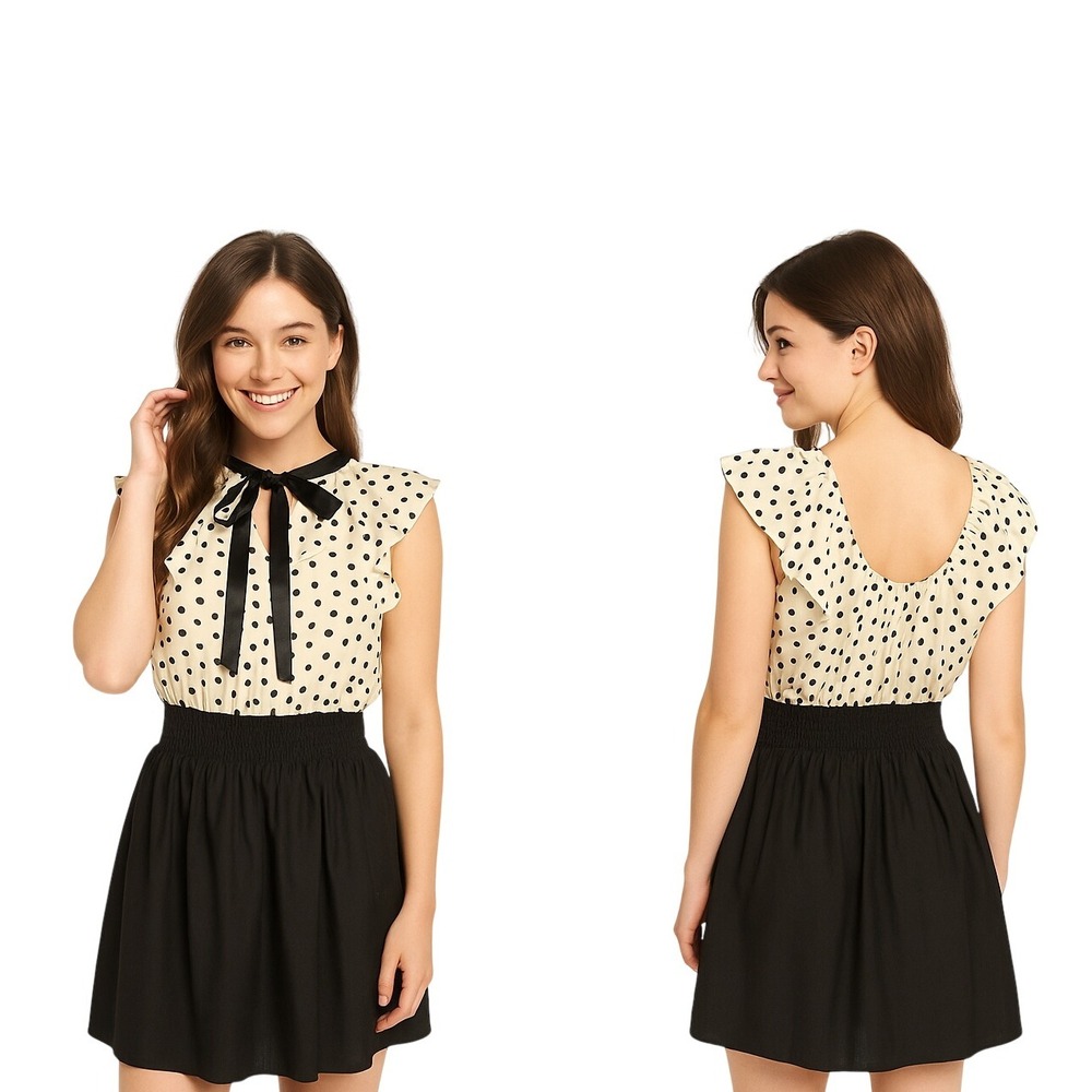 Zanzea Collection Mini Dress L Black Polka Dot Fit & Flare Retro Chic Playful